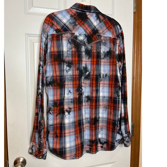 BKE Size XL Mens Vintage Timberjack Shirt Pearl Snap Blue Orange Plaid Shirt - Picture 3 of 9